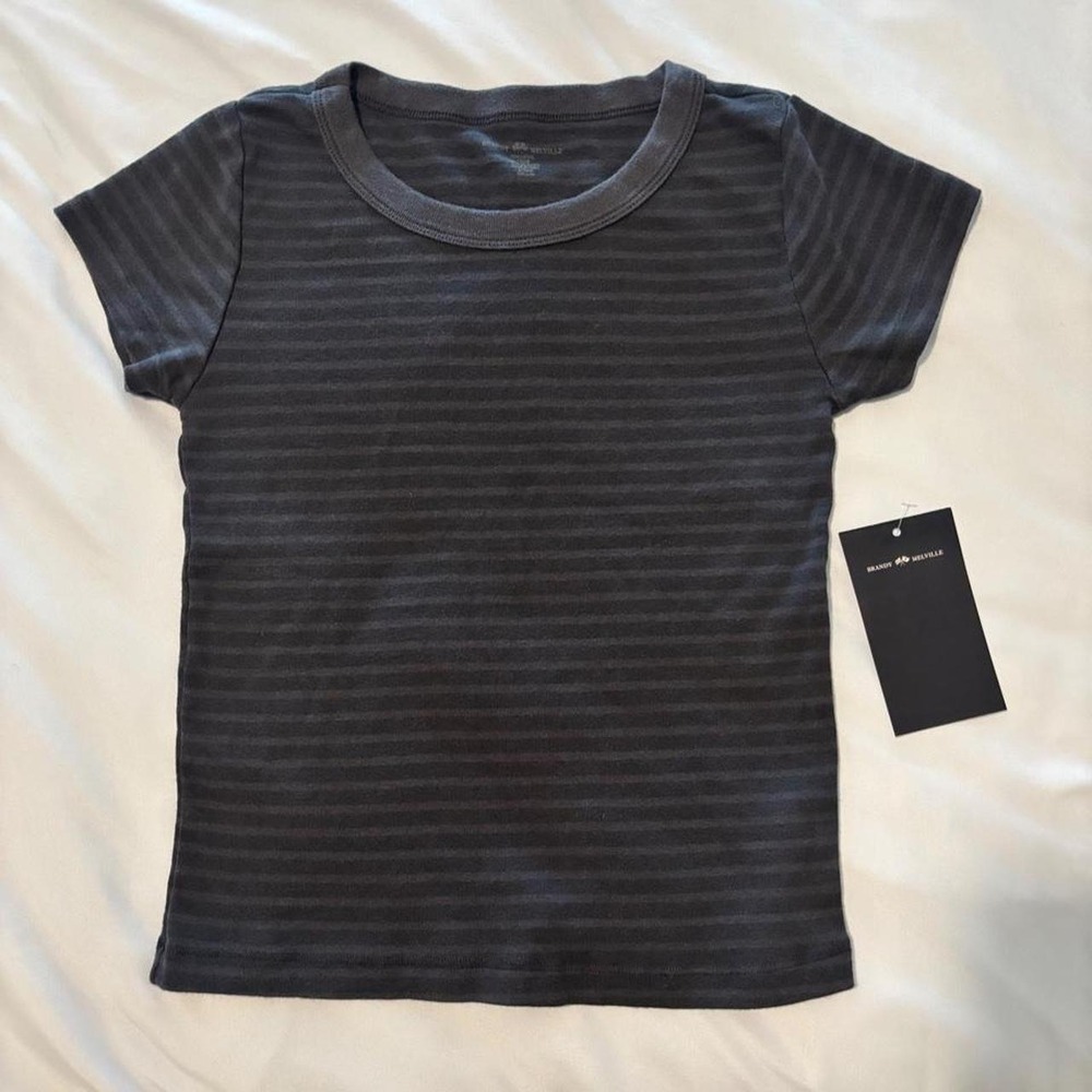 Brandy Melville Tee Womens One Size Navy Blue Black Striped Cotton